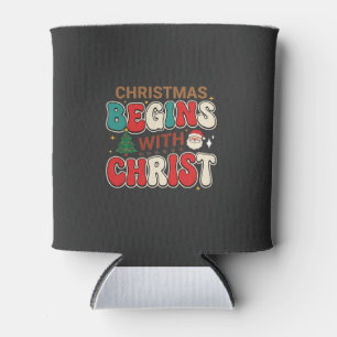 Christmas Begins With Christ Retro Santa Can Cooler