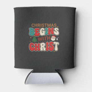 Christmas Begins With Christ Retro Santa Can Cooler
