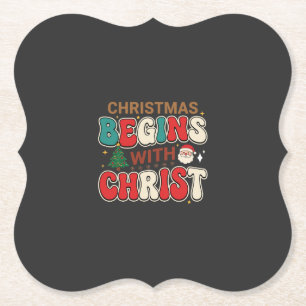 Christmas Begins With Christ Retro Santa Paper Coaster