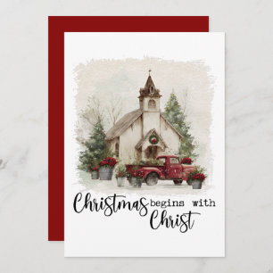 Christmas Begins With Christ Rustic Red Truck Holiday Card