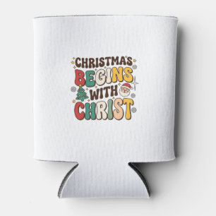 Christmas Begins With Christ Santa Tree Design Can Cooler