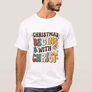 Christmas Begins With Christ Santa Tree Design T-Shirt