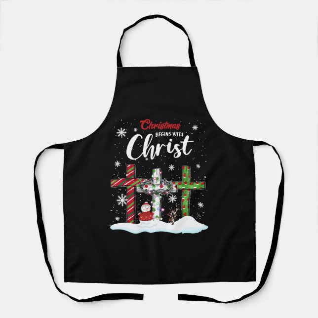 Christmas Begins With Christ Snowman Christian  Apron (Front)