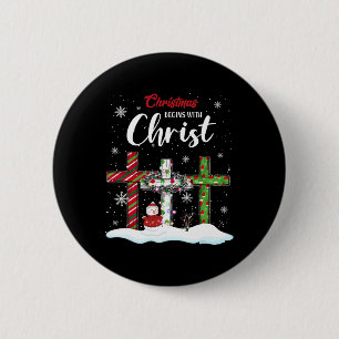 Christmas Begins With Christ Snowman Christian Cro 6 Cm Round Badge