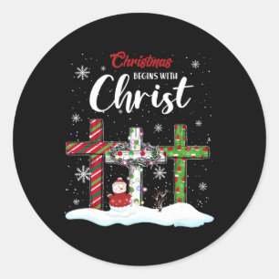 Christmas Begins With Christ Snowman Christian Cro Classic Round Sticker