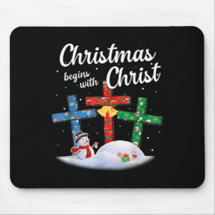 Christmas Begins With Christ Snowman Christian Cro Mouse Pad