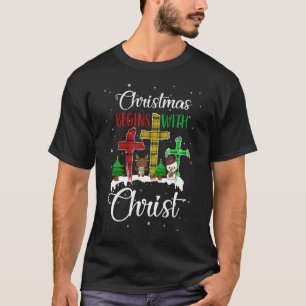 Christmas Begins With Christ Snowman Christian Cro T-Shirt