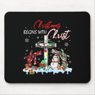 Christmas Begins With Christ Snowman Christian Rel Mouse Pad