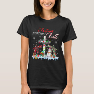 Christmas Begins With Christ Snowman Christian Rel T-Shirt