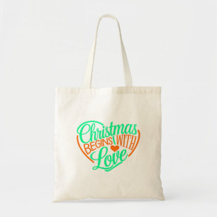 Christmas Begins With Love Digital Art Design Tote Bag