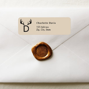 Christmas beige antlers monogram return address  label