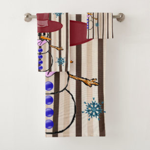 Christmas Beige Bath Towel Sets, Snowman