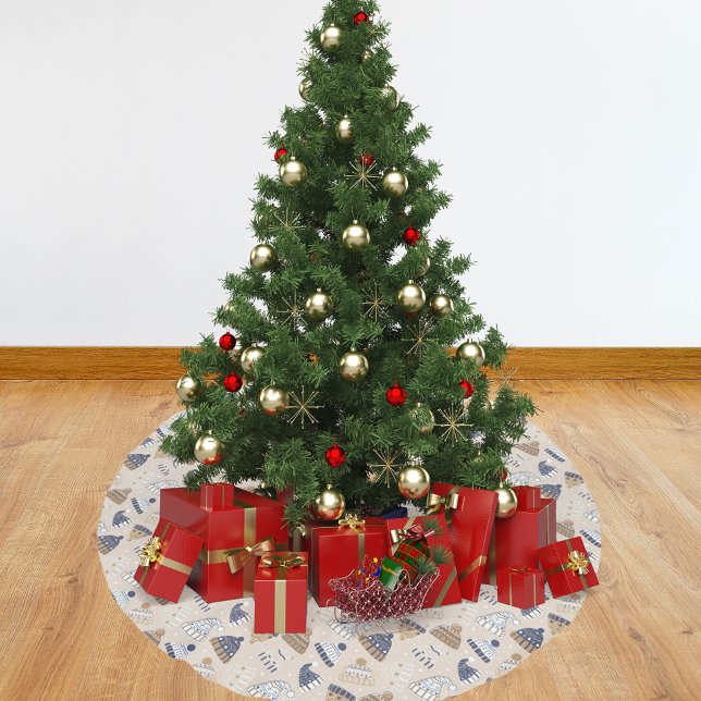 Christmas beige blue knitted winter wear nordic brushed polyester tree skirt (Creator Uploaded)