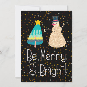 Christmas Beige Cheerful Snowman Tree Holiday Card