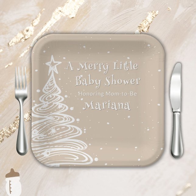 Christmas Beige Gender Neutral Baby Shower Paper Plate (Creator Uploaded)