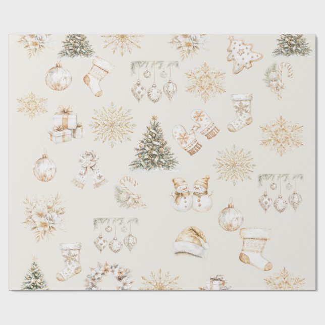 Christmas beige gold wrapping paper (Flat)