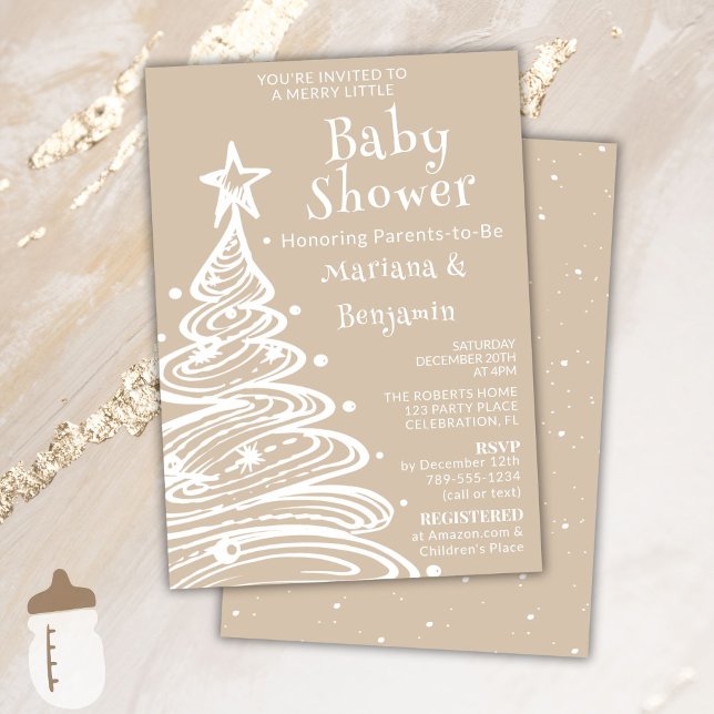 Christmas Beige Neutral Couples Baby Shower Invitation (Creator Uploaded)