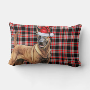 Christmas Belgian Malinois Dog Red Plaid Holiday Lumbar Cushion