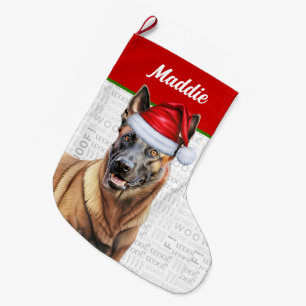 Christmas Belgian Malinois with Dog's Name Large Christmas Stocking