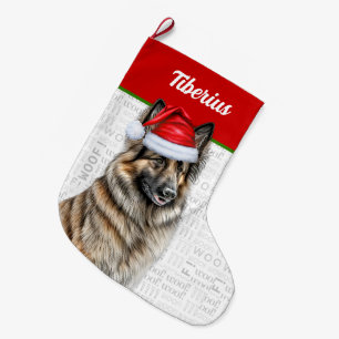 Christmas Belgian Tervuren with Dog's Name Large Christmas Stocking