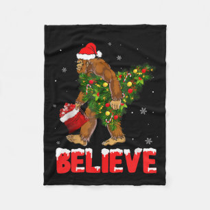 Christmas Believe Bigfoot Funny Xmas Tree For Mens Fleece Blanket