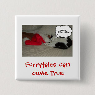 Christmas Believe Black and White Kitten 15 Cm Square Badge