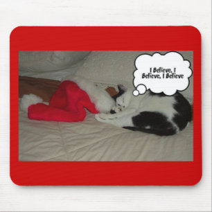 Christmas Believe Black and White Kitten Mouse Pad