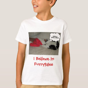 Christmas Believe Black and White Kitten T-Shirt