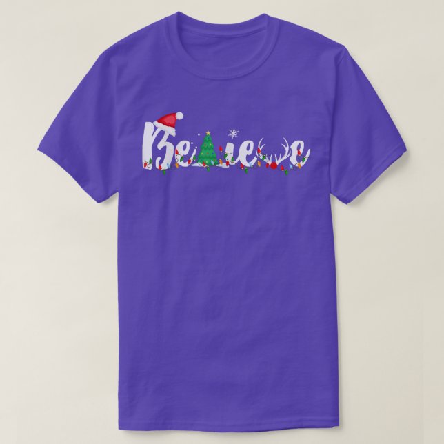 Christmas Believe Boys Girls Santa Hat Xmas Tree  T-Shirt (Design Front)