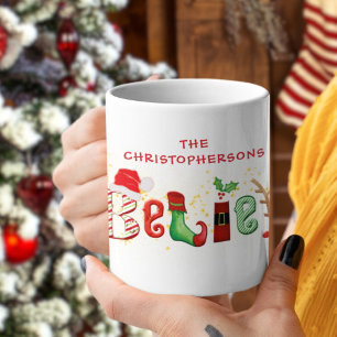 Christmas BELIEVE Family Name Traditional Coffee Mug
