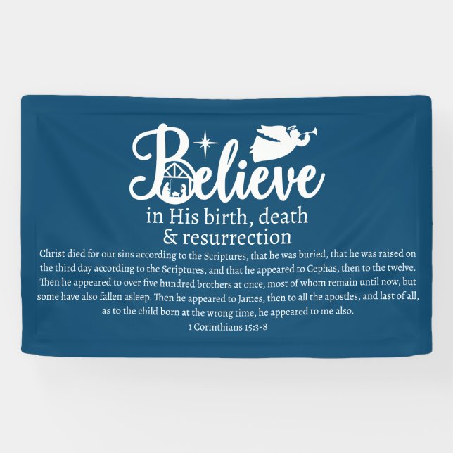 Christmas Believe In Jesus Nativity Blue White Banner (Horizontal)