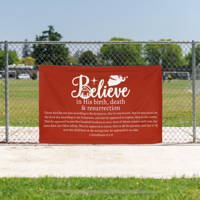 Christmas Believe In Jesus Nativity Red Banner (Insitu)