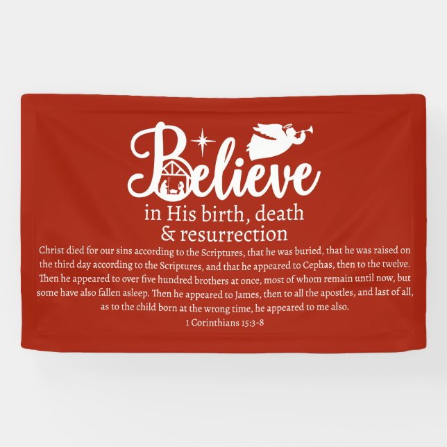Christmas Believe In Jesus Nativity Red White Banner (Horizontal)