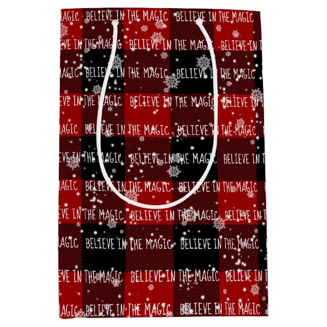 Christmas BELIEVE IN THE MAGIC Text In Snowflakes Medium Gift Bag (Front)