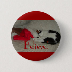 Christmas Believe kitty cat 6 Cm Round Badge