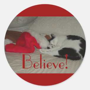 Christmas Believe Kitty Cat Classic Round Sticker