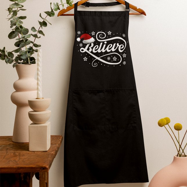 Christmas Believe Santa Claus - Santa Hat Black Apron (Creator Uploaded)