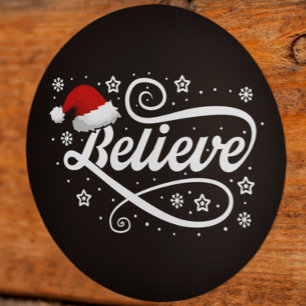 Christmas Believe Santa Claus - Santa Hat Black Classic Round Sticker