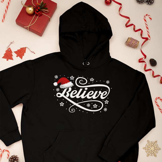 Christmas Believe Santa Claus - Santa Hat Black Hoodie (Creator Uploaded)
