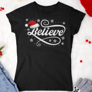 Christmas Believe Santa Claus - Santa Hat Black T-Shirt