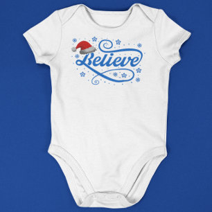 Christmas Believe Santa Claus - Santa Hat White Baby Bodysuit