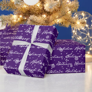Christmas Believe Text and Snowflakes Wrapping Paper