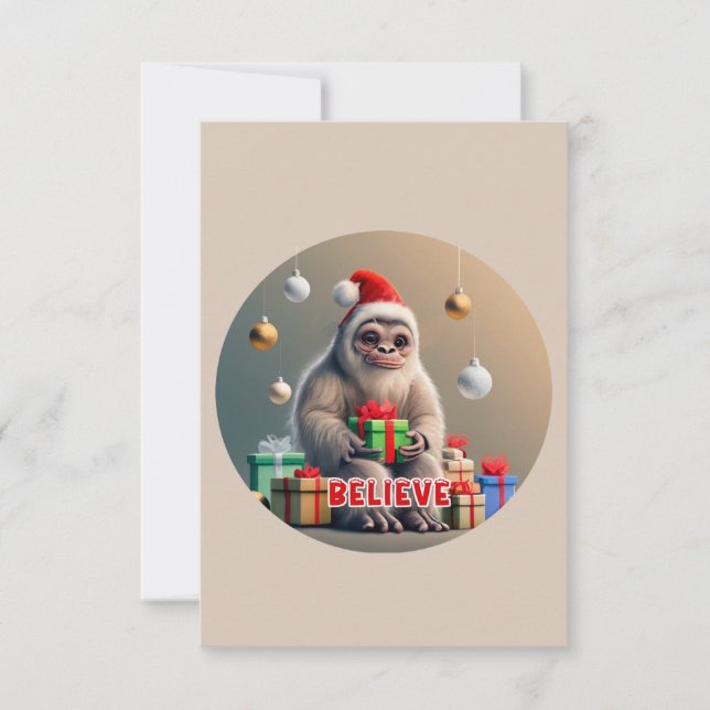Christmas Believe the Sasquatch Bigfoot Thank You Card (Front)