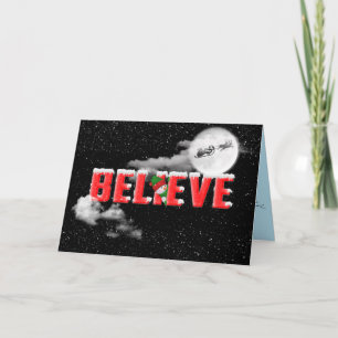 Christmas BELIEVE with Santa and sleigh on moon Card