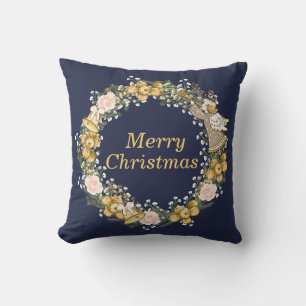 Christmas Bell, Angel, Pink Roses, White Flower Cushion