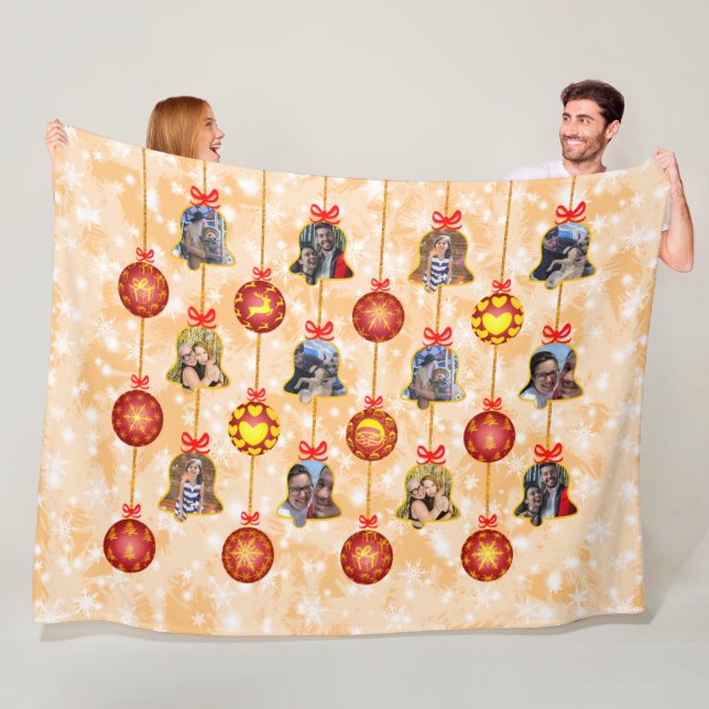 Christmas Bell & Ball Ornaments 6 Photos L-Peach Fleece Blanket (In Situ)