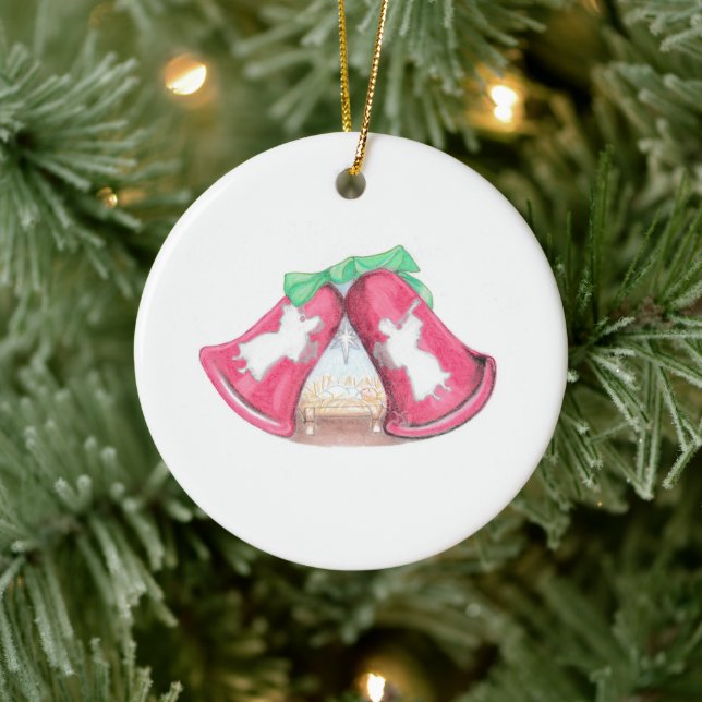 Christmas Bell Creche Ceramic Ornament (Tree)