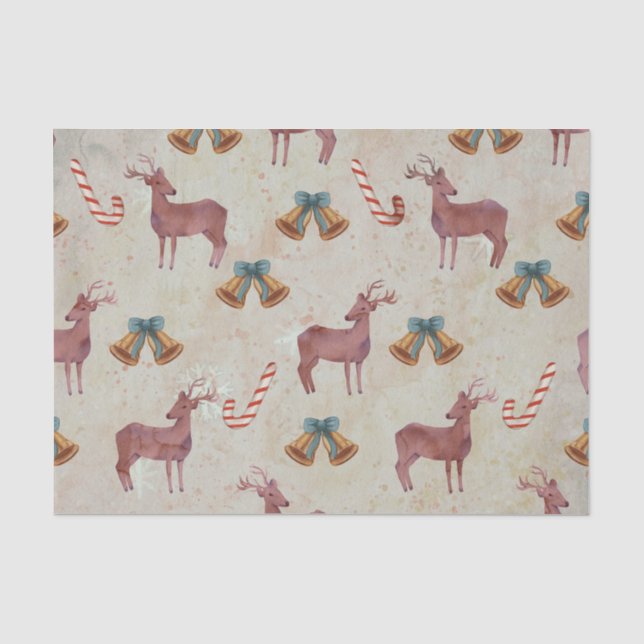 Christmas Bell Deer Candy Cane Tissue Paper (Front)