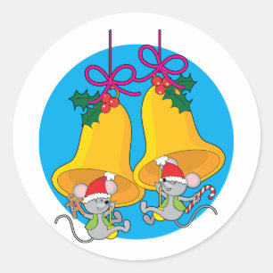 Christmas Bell Mice Classic Round Sticker