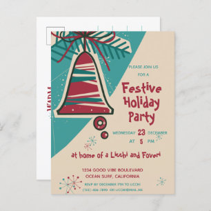 Christmas bell mid century modern invitation postcard